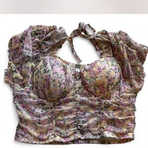 New York & Company Floral Ruched Blouse